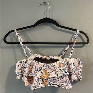 Kona‎ Sol Blue and White Ruffled Crop Bikini Top S